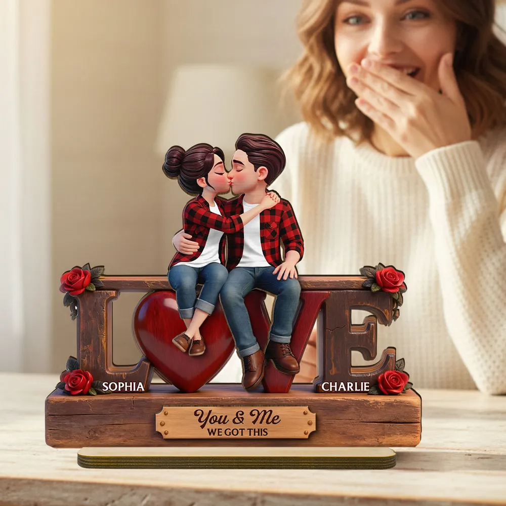 Eternal Rose LOVE Couple Forever Together - Personalized 2-Layered Wooden Plaque - Valentine's Day Gift For Couple, For Him, For Her