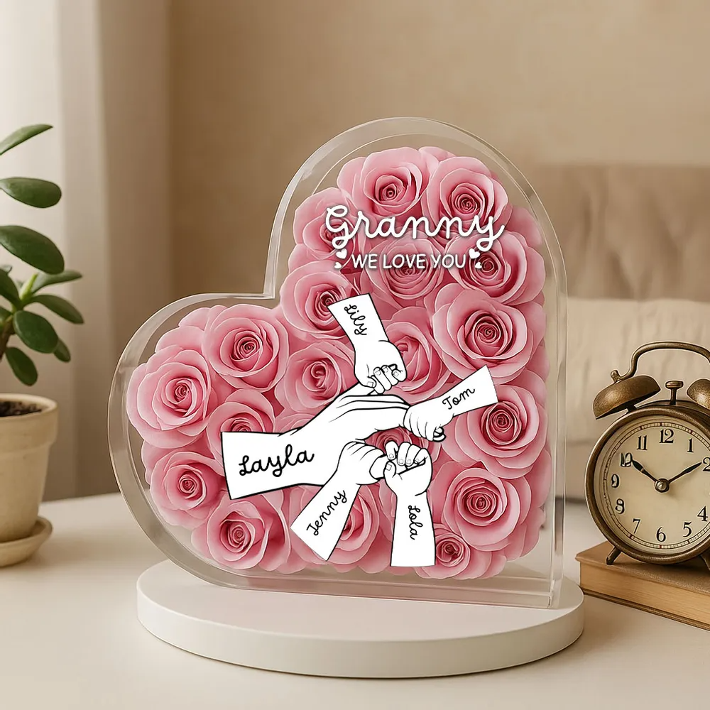 Grandma Mom Hands Roses Heart Personalized Acrylic Block For Mother's Day gift