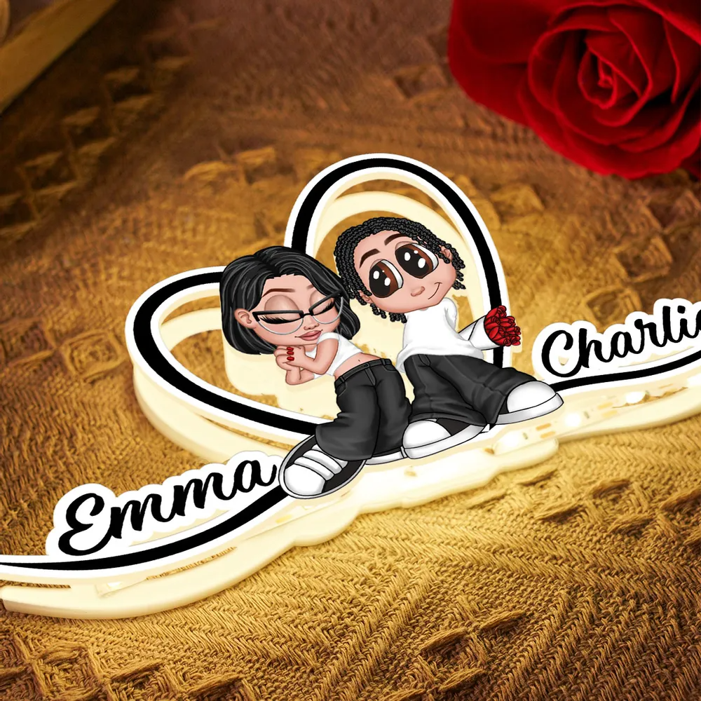 Y2K Couple Heart Shape With Names Personalized Light Box, Anniversary Gift, Unique Gift for Him for Her