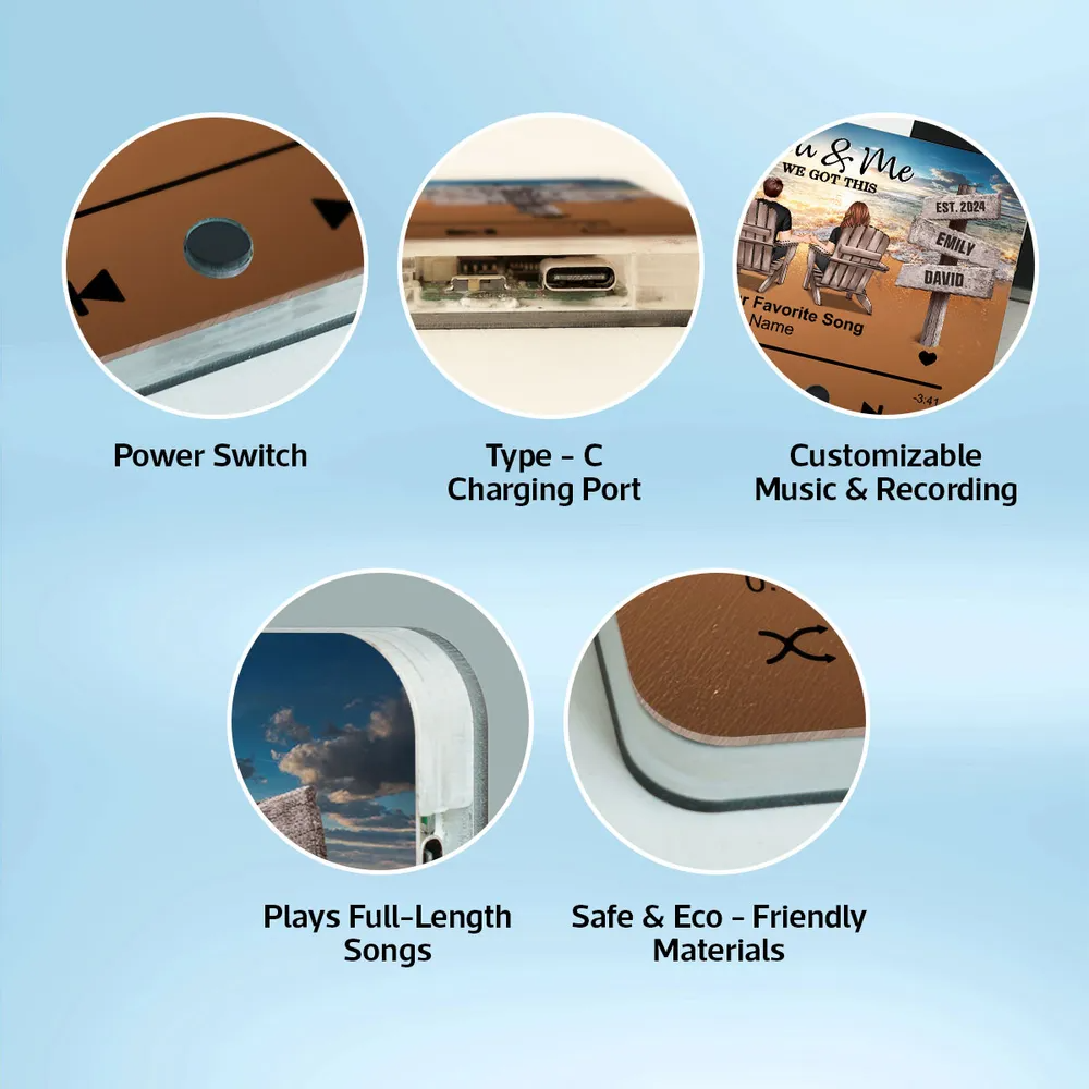 Romantic Beach Landscape Couple Sitting Holding Hands Sign Posts Personalized Music Fridge Magnet