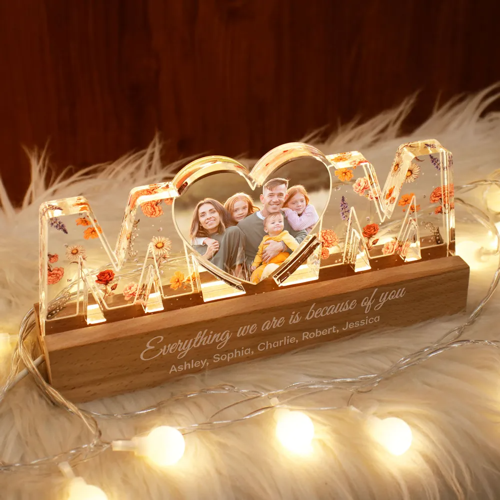 Birth Month Flower Photo Upload Personalized Led Night Light, Mother's Day Gift