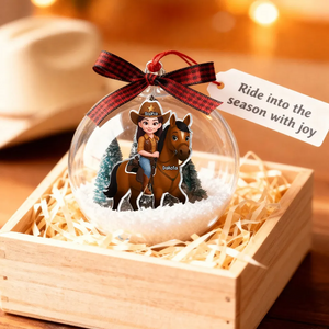 Girl Riding Horse - Personalized Snow Globe Shape Ornament