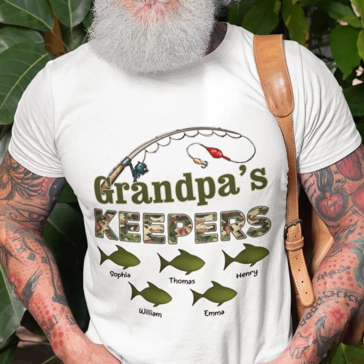 Grandpa‘s Keepers Camouflage Pattern Fishing Personalized Pure Cotton T-Shirt