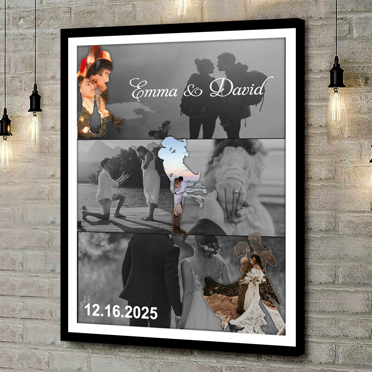 Met - Engaged - Married - Custom Photo Collage Wall Art Canvas Poster Personalized Couple Anniversary Wedding Gift