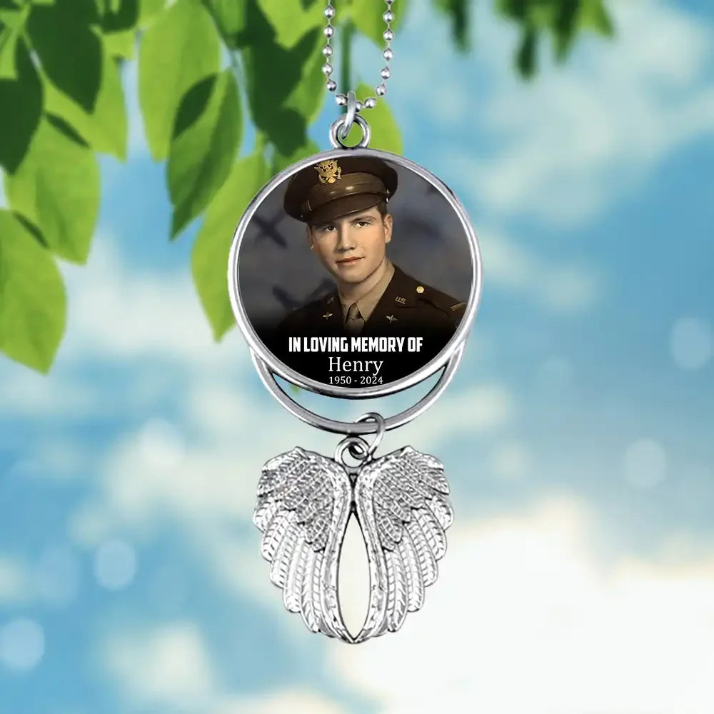 Those We Love Don’t Go Away, So Loved, So Missed – Personalized Upload Photo Veteran Wings Ornament