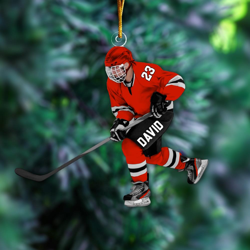 Personalized Ice Hockey Man Player Acrylic Christmas Ornament, Hockey Team Gift, Gift For Hockey Lovers