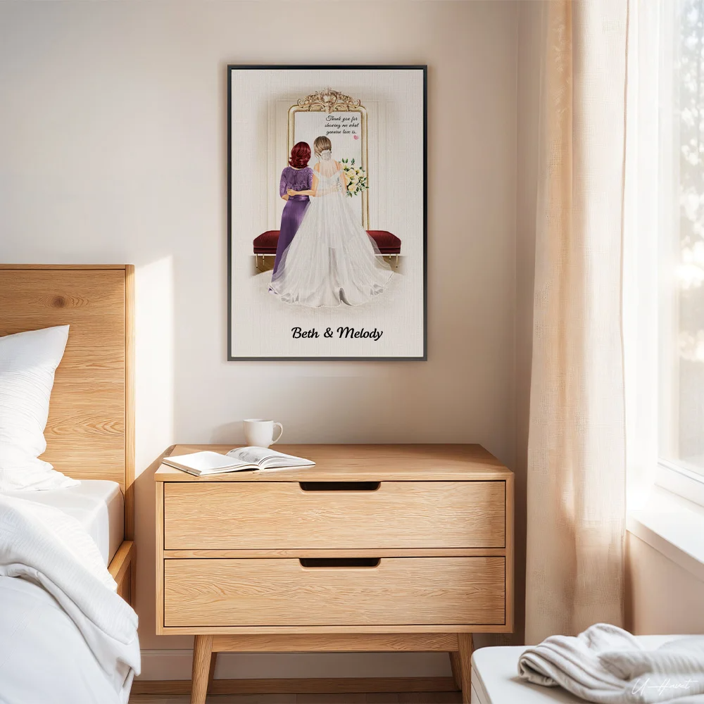 Personalized Cartoon Mom Bride Poster Painting Home Decor Wedding Gift for Bride Mother