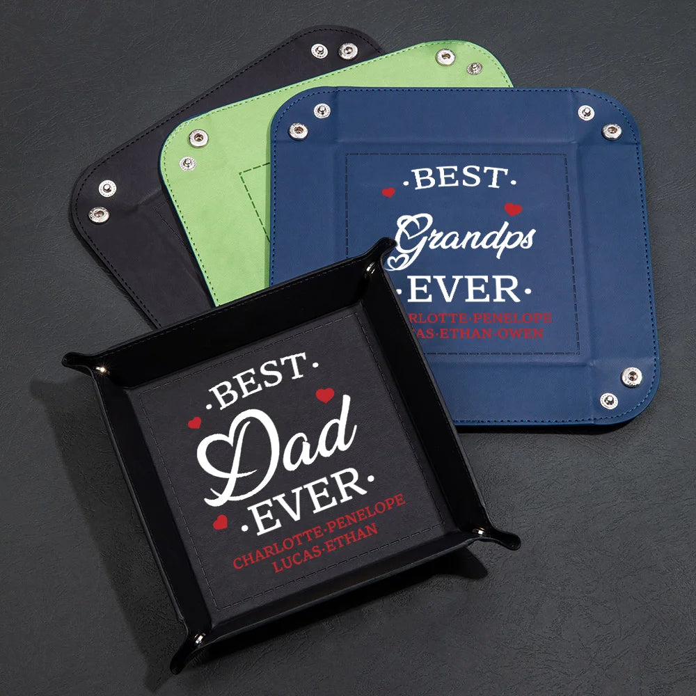 Personalized Best Dad Ever Leather Catchall Snap Tray Gift For Father Grandpa