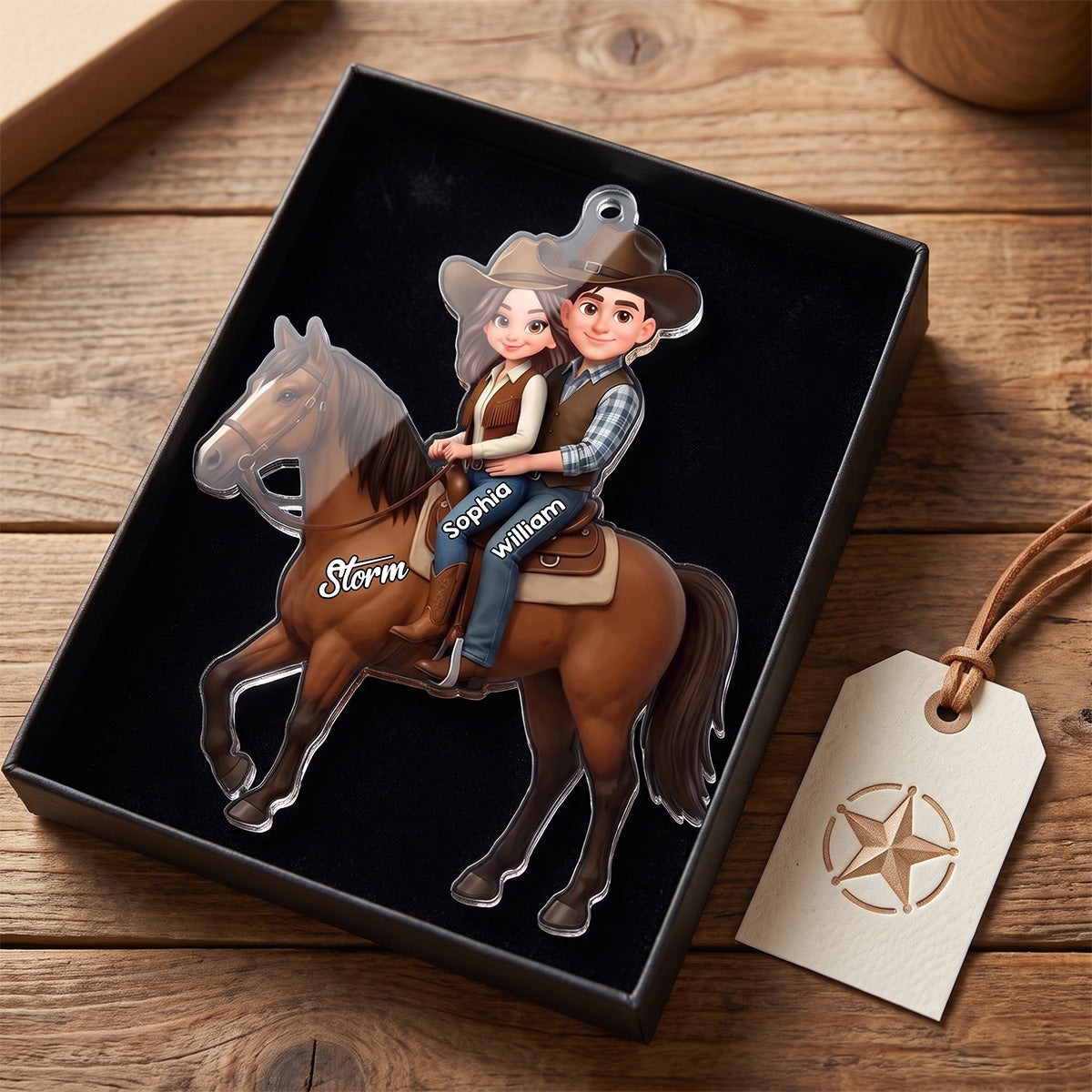 Personalized "Couple Riding A Horse" Acrylic Car Hanger – Unique Gift For Horse Lovers