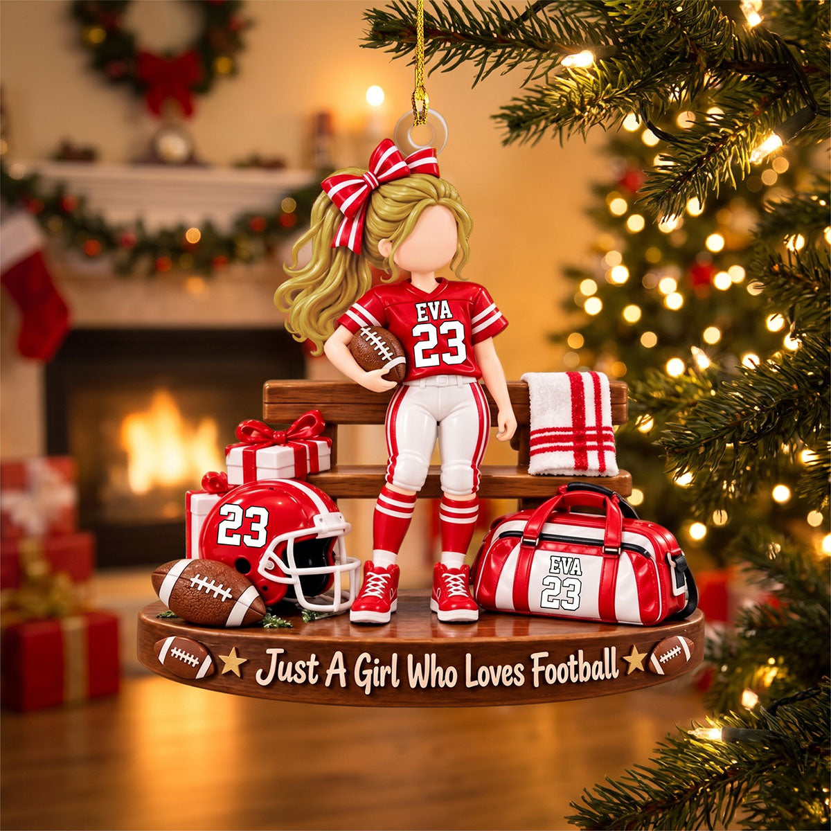 Personalized Girl Football Ornament 2026 – "Just A Girl Who Loves Football" Sporty Holiday Keepsake Gift For Sporty Women