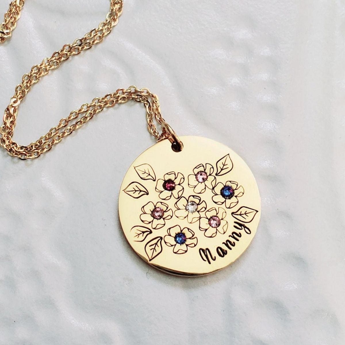 Personalized Birthstone Mother Grandma Flower Necklace