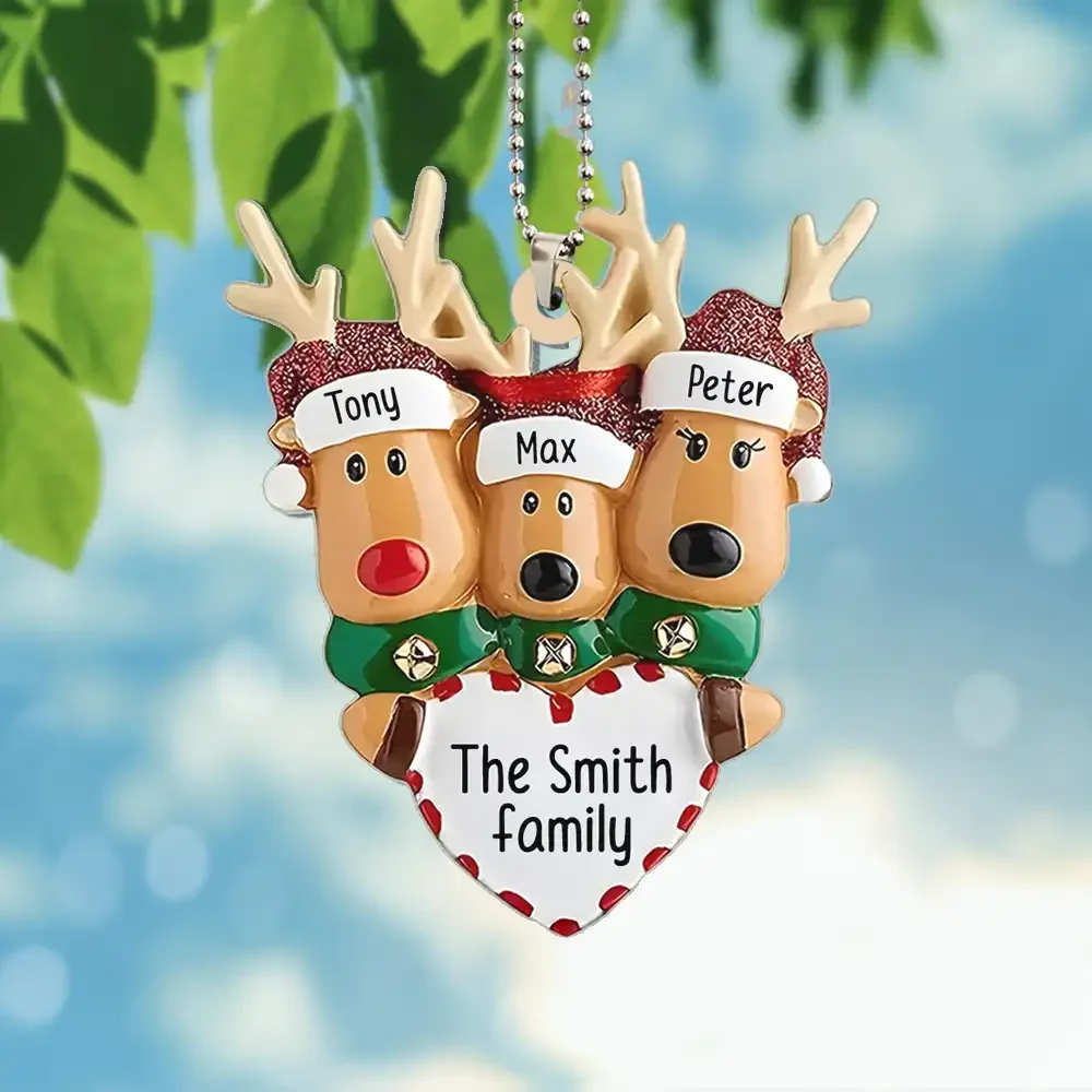 Happy Reindeer Family Personalized Christmas Acrylic Ornament