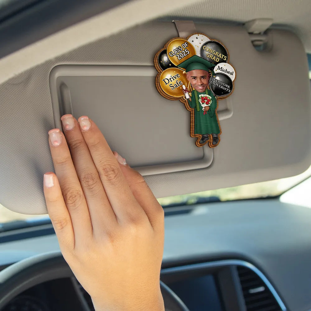 Custom Grad Car Visor Clip - Photo & Name Safe Driving Gift for 2025 Grads