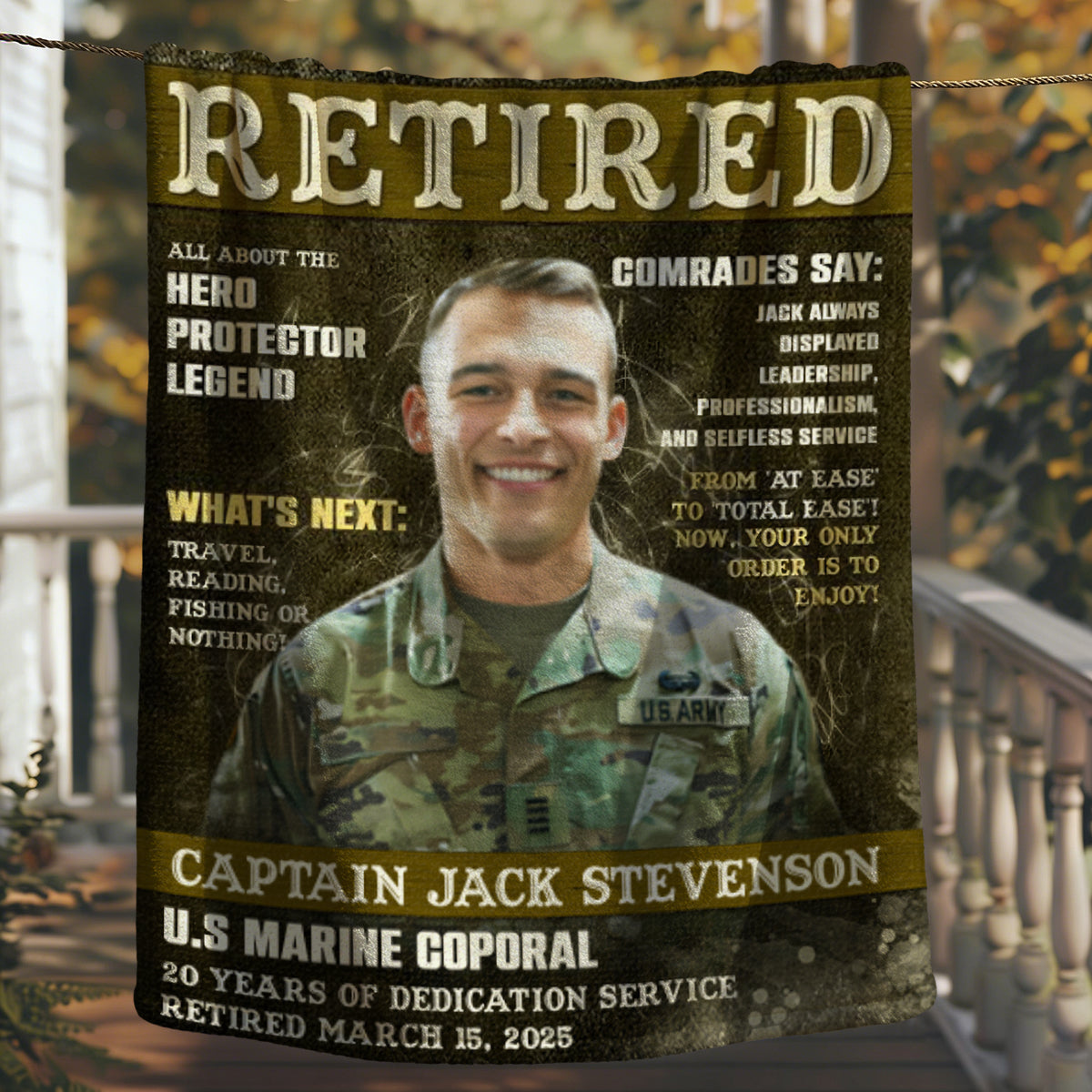 Personalized Military Retirement Magazine Cover Blanket, Army Retirement Gift, Military Gift