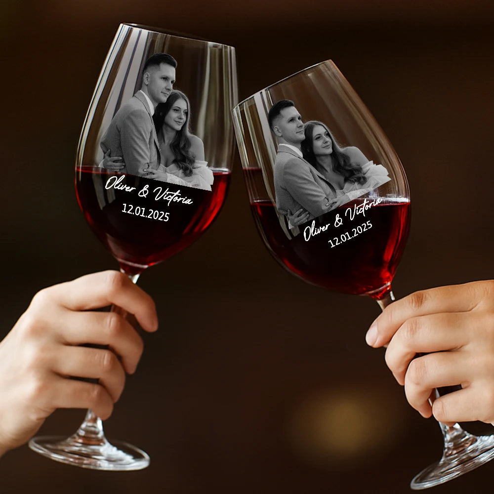 Custom Photo Couples Anniversary - Forever Toasting, Personalized Wine Glass