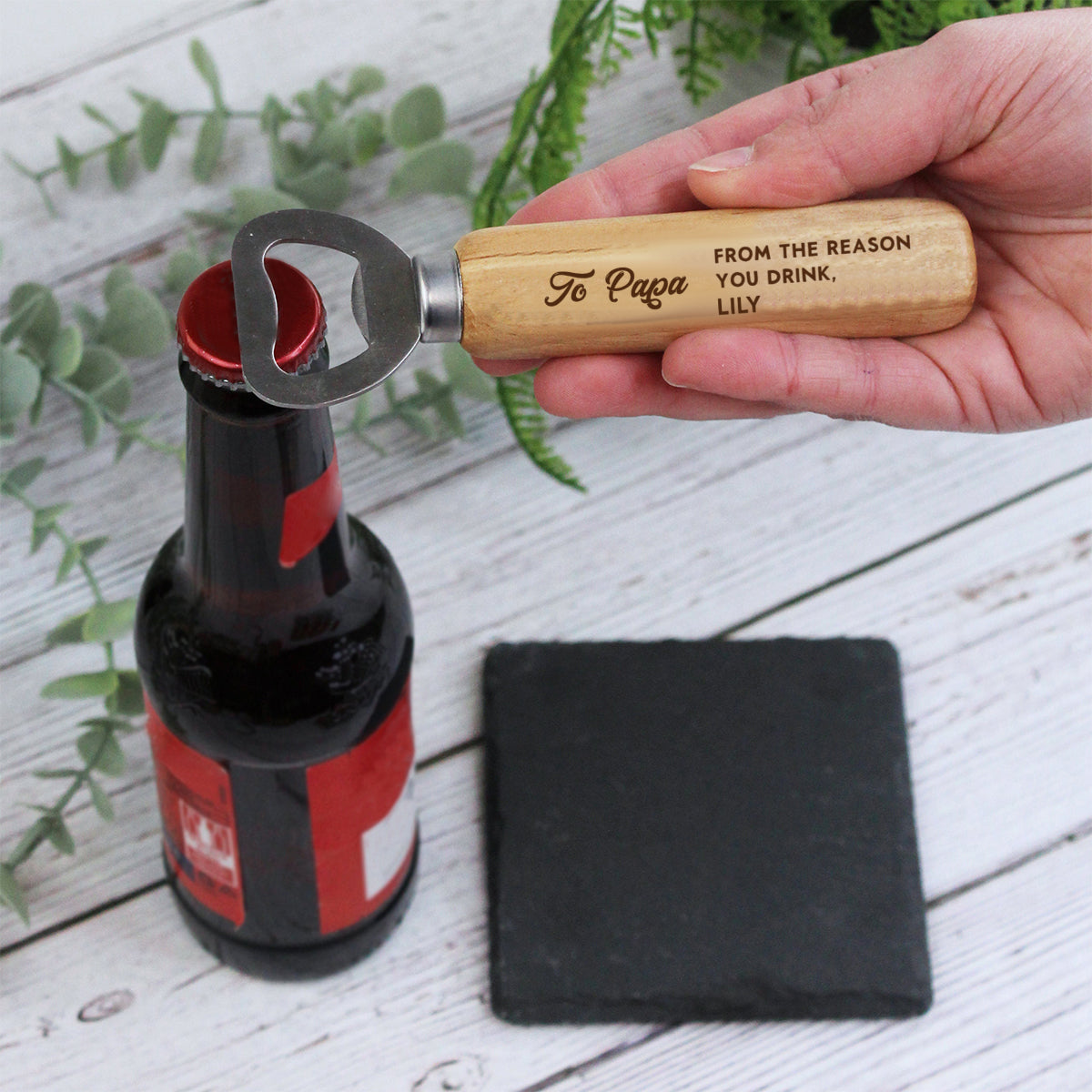 From The Reasons You Drink - Personalized Wooden Bottle Opener Gift For Dad, Grandpa, Father's Day