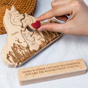 Wooden Wolf Family With Names - Personalized Wooden Puzzle Gift For Family Members