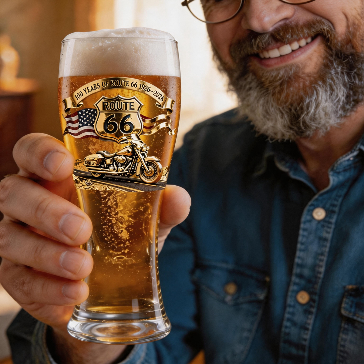 100 Years Of Route Personalized Gifts For Bikers Beer Glass