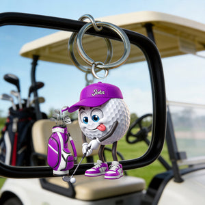 Personalized Cute Golf Ball Mascot Keychain – Cartoon Golfer Keyring Gift For Golf Lovers