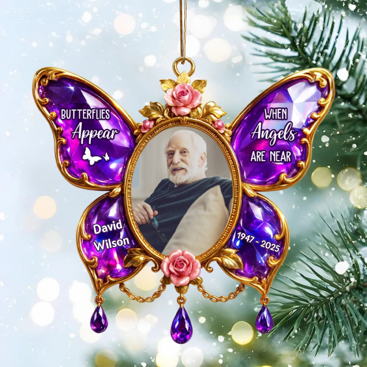 Butterflies Appear When Angels Are Near Memorial Personalized Acrylic Ornament