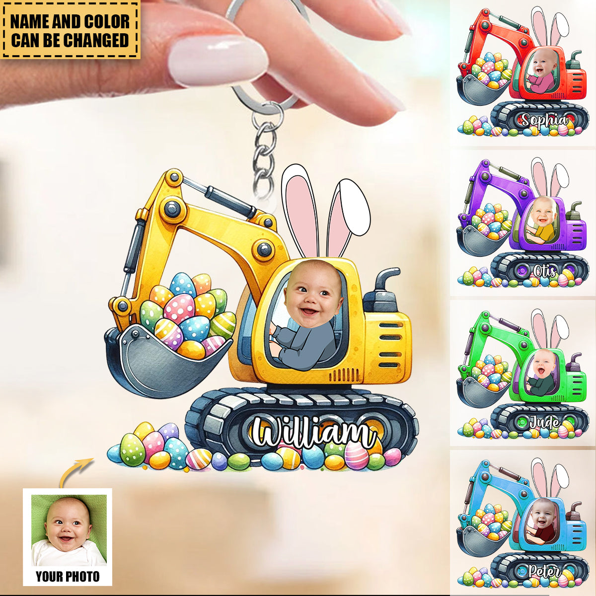Personalized Easter Excavator For Kids Custom Acrylic Keychain