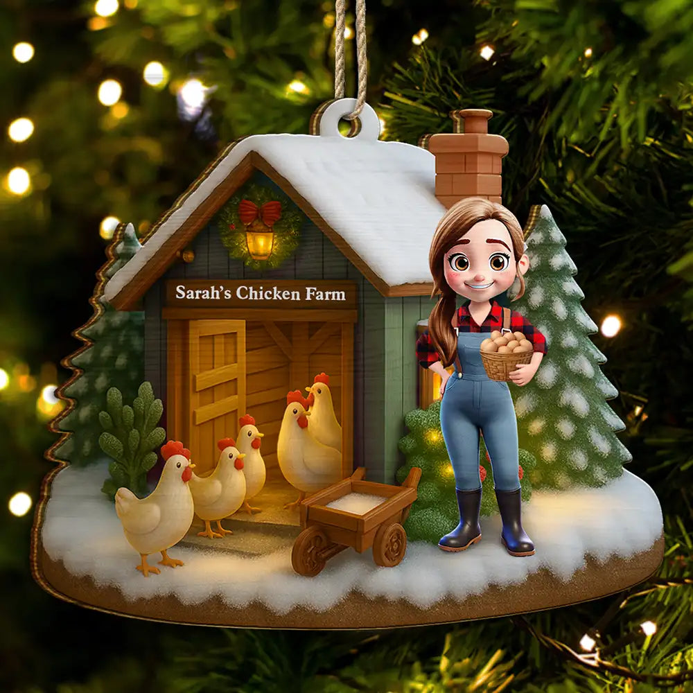 Christmas Chicken Farm - Personalized Custom Shaped Wooden Ornament