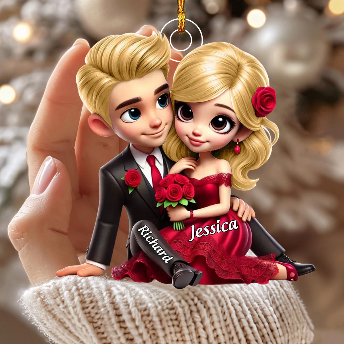 Roses Couple Sitting Together, Personalized Acrylic Ornament, Gift For Couples