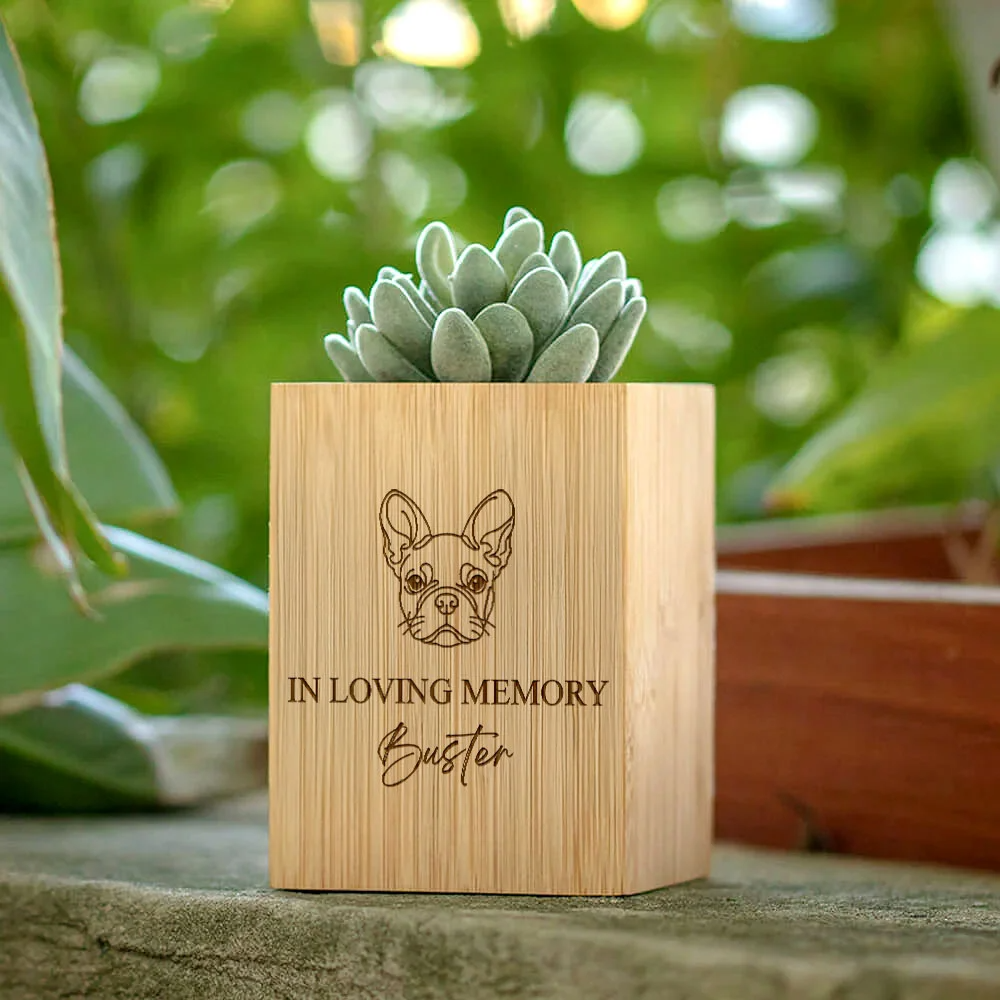 Personalized Pet Line Drawing Dog Cat Portrait Wooden Flower Pot Memorial Gift for Loss of Pet