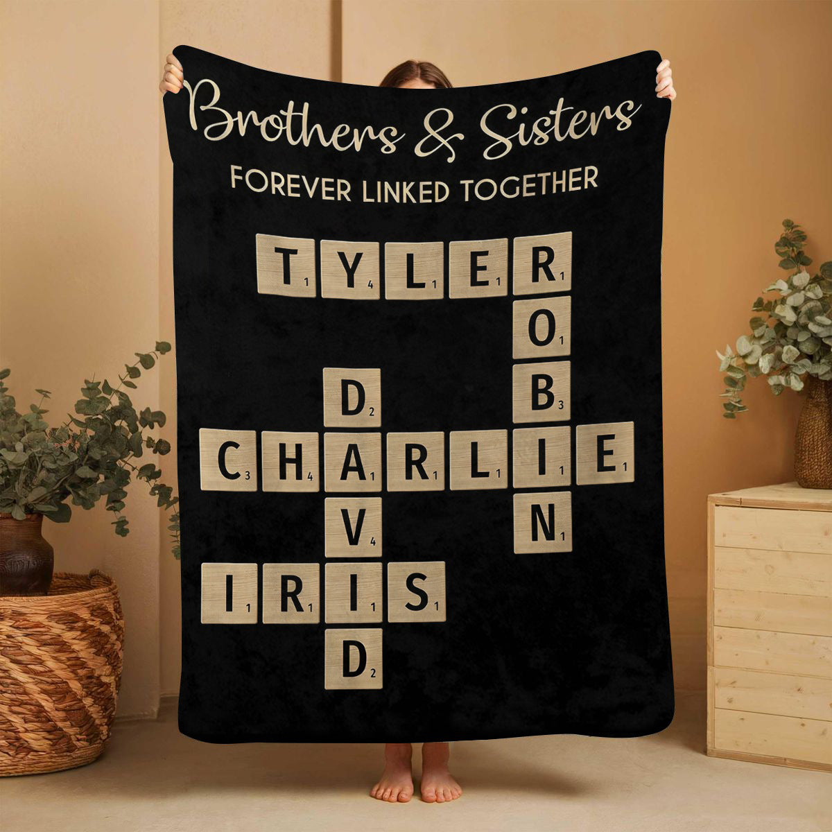 Brothers & Sisters Forever Linked Together - Family Personalized Crossword Puzzle Art Personalized Blanket
