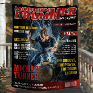 Personalized Modern Drummer Magazine Cover Blanket, Cool Gift For Music Lover, Drummer Gift