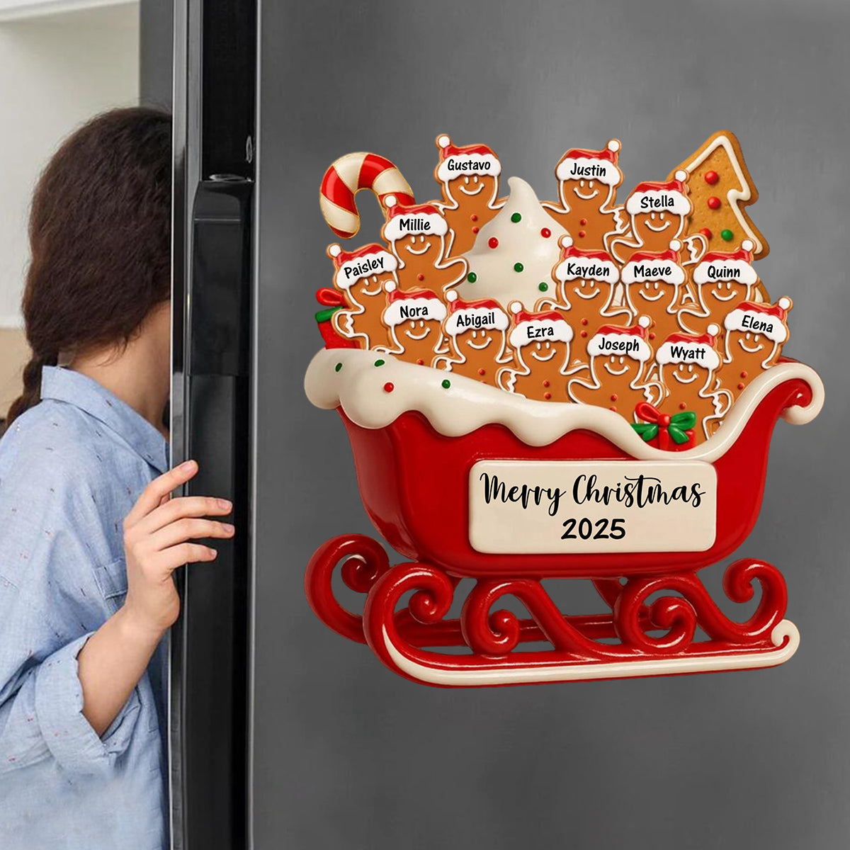 Merry Christmas Family Cookie Sleigh Decal, Personalized Custom Decal, Gift For Families