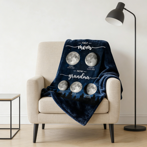Galaxy Night First Mom Now Grandma Personalized Birth Moon Phase Blanket