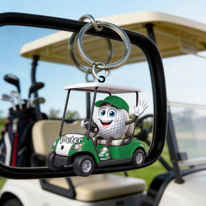 Golf Player On Golf Cart Keychain  – Personalized Gift For Golf Lovers