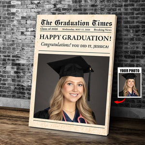 Graduation 2026 - Personalized Graduation Newspaper Cover Canvas for Him or Her
