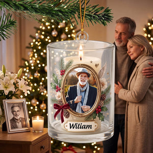 Personalized Vintage Glass Memorial Candle Christmas Ornament Custom Photo Gift