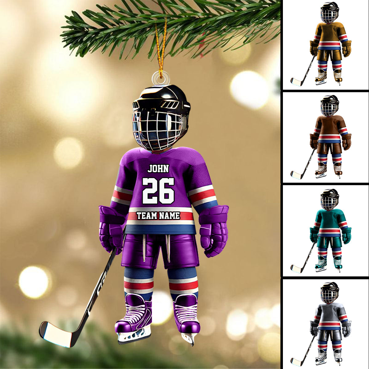 Personalized Stripe Ice Hockey Ornament for Hockey Player