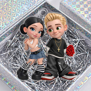 Personalized Y2K Style Couple Hanging Ornament – Holding Roses | Romantic Gift For Him Or Her