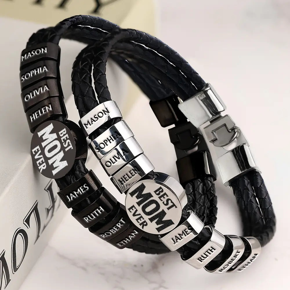 Best Dad Ever - Personalized Leather Braided Bracelet Gift For Dad, Mom