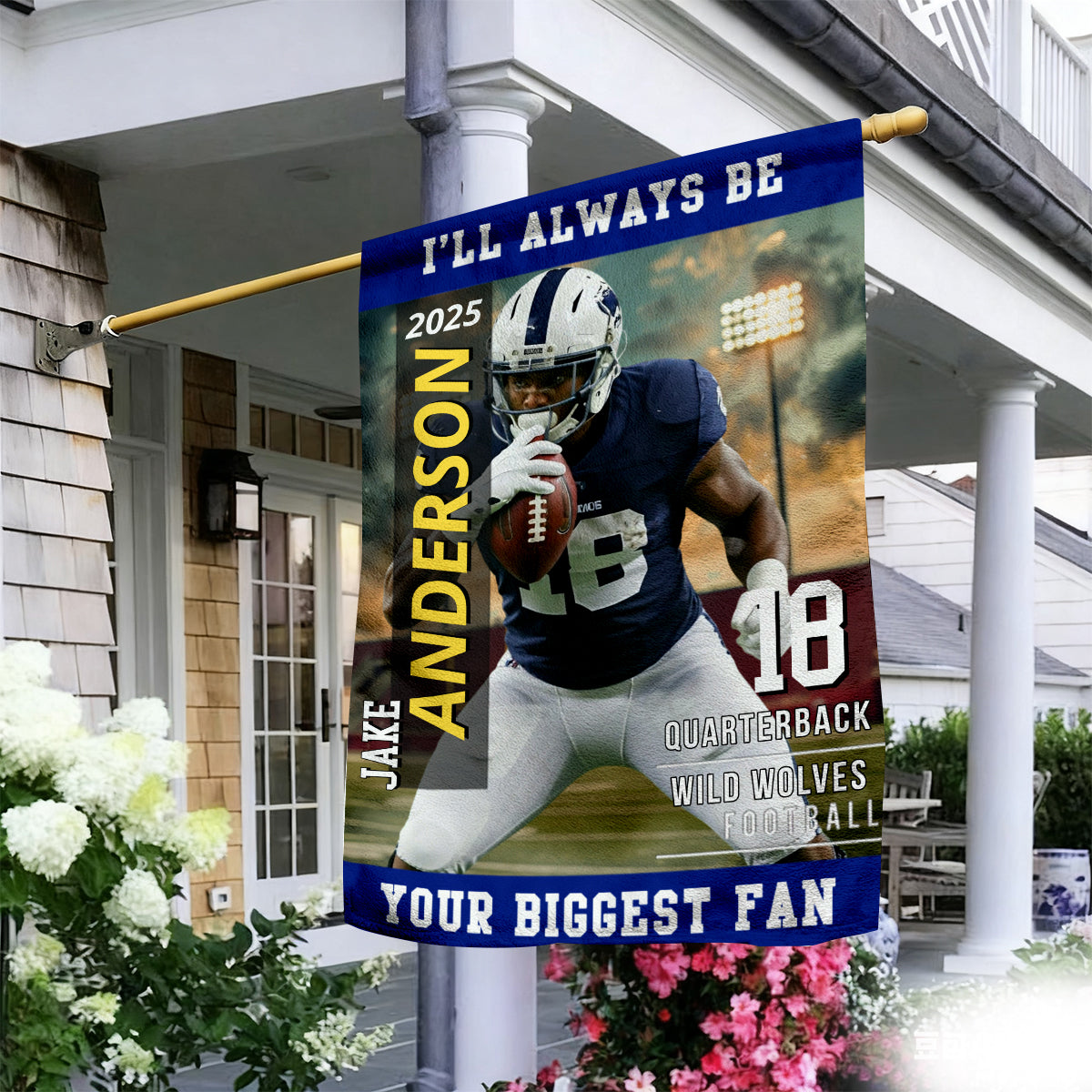 American Football Photo Flag My Heart Is On That Field - Personalized Gift For Football Player