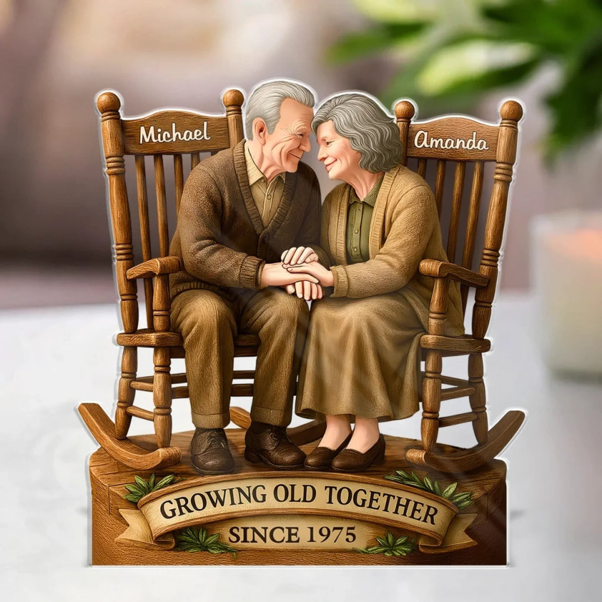 Couple Personalized Custom Shaped 2-Layered Wooden Plaque With Flat Stand - House Warming Gift For Husband Wife, Anniversary