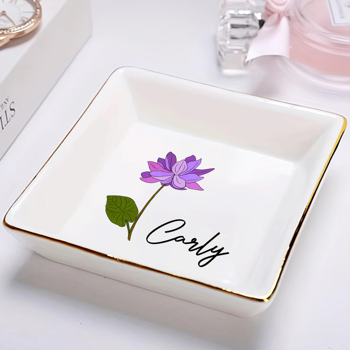 Birth Flowers For Women - Personalized Ring Dish