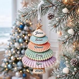 "Gathered With Grateful Hearts" – Custom Shell Acrylic Ornament | Personalized Christmas & Birthday Gift For Family