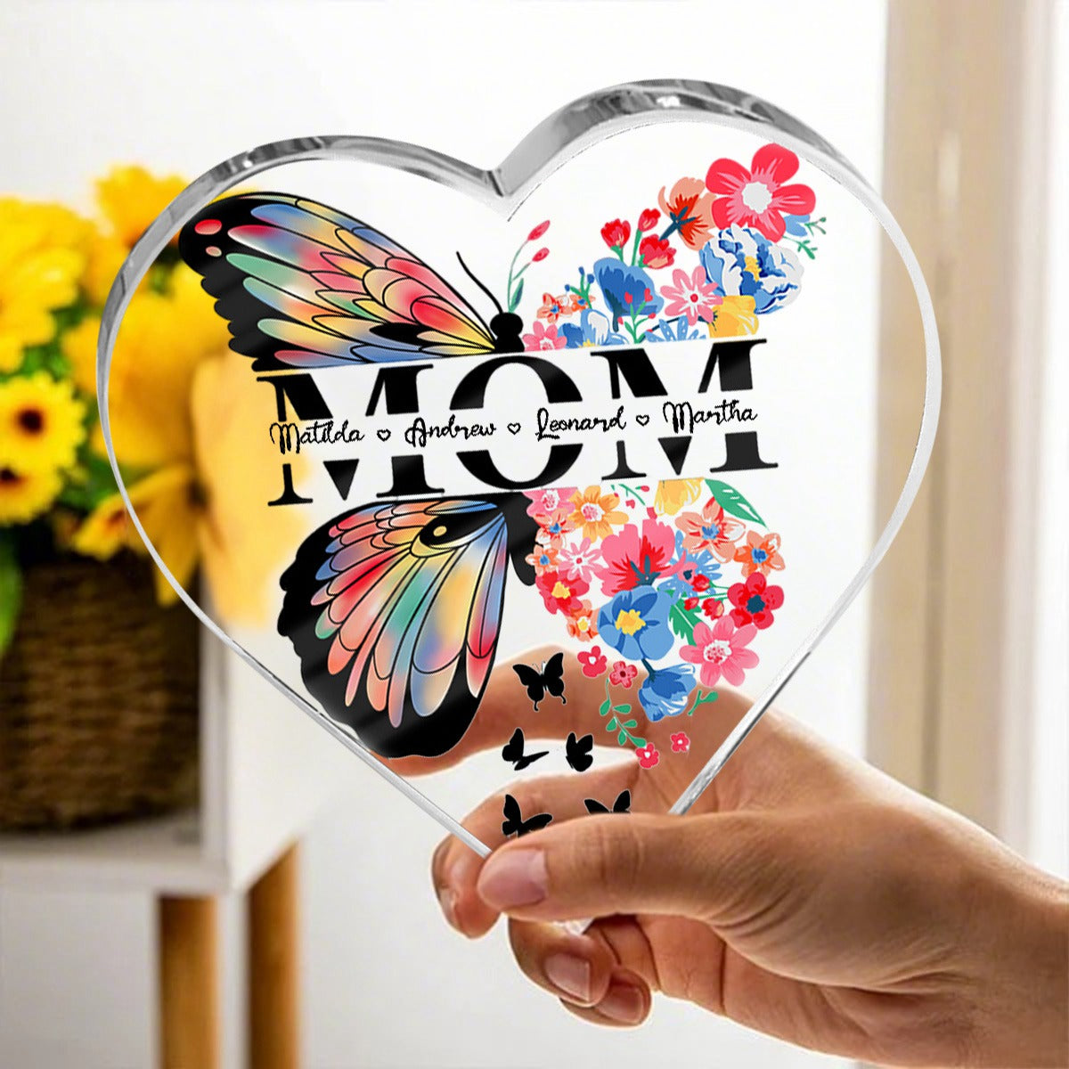 Mom We Love You - Personalized Heart Shaped Acrylic Plaque