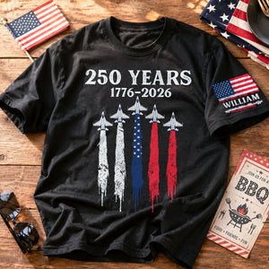 America 250th Anniversary Patriotic Jet Fighter 1776 - 2026 - Personalized Sleeve Printed Shirt - Family Matching Shirt, Patriotic Crew Shirt