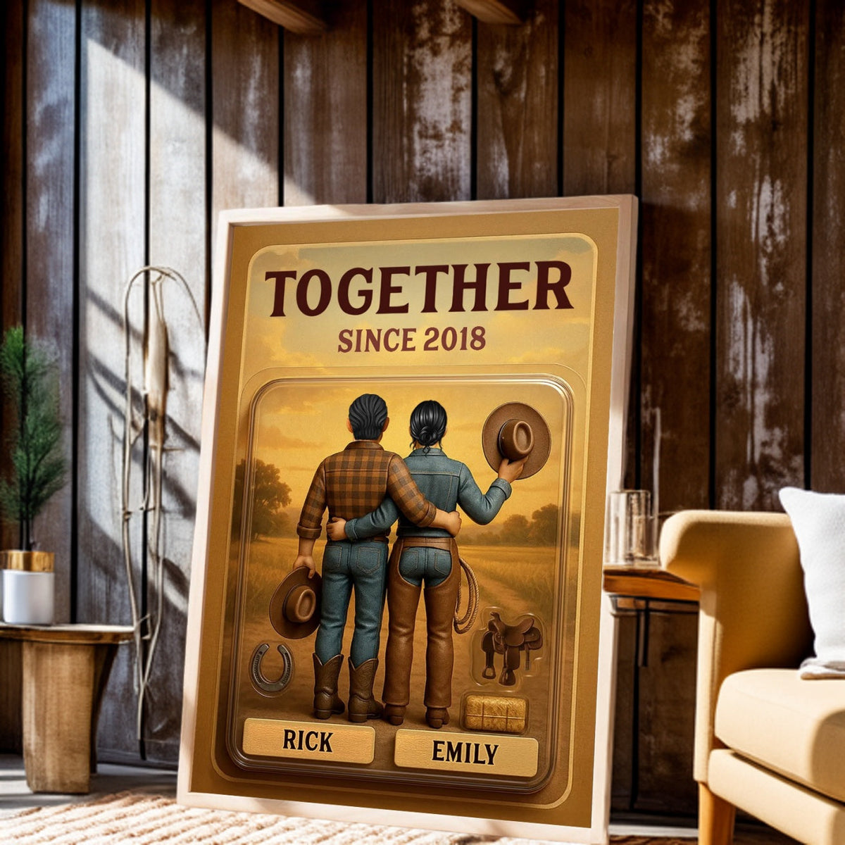 God Blessed The Broken Road - Custom Figure Country Vibe Cowboy & Cowgirl Couple Personalized Poster