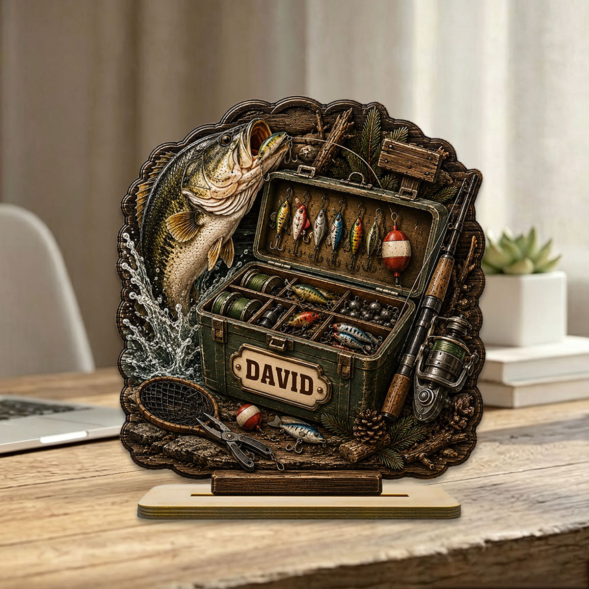Personalized Name Fishing Tackle Box Wooden Plaque