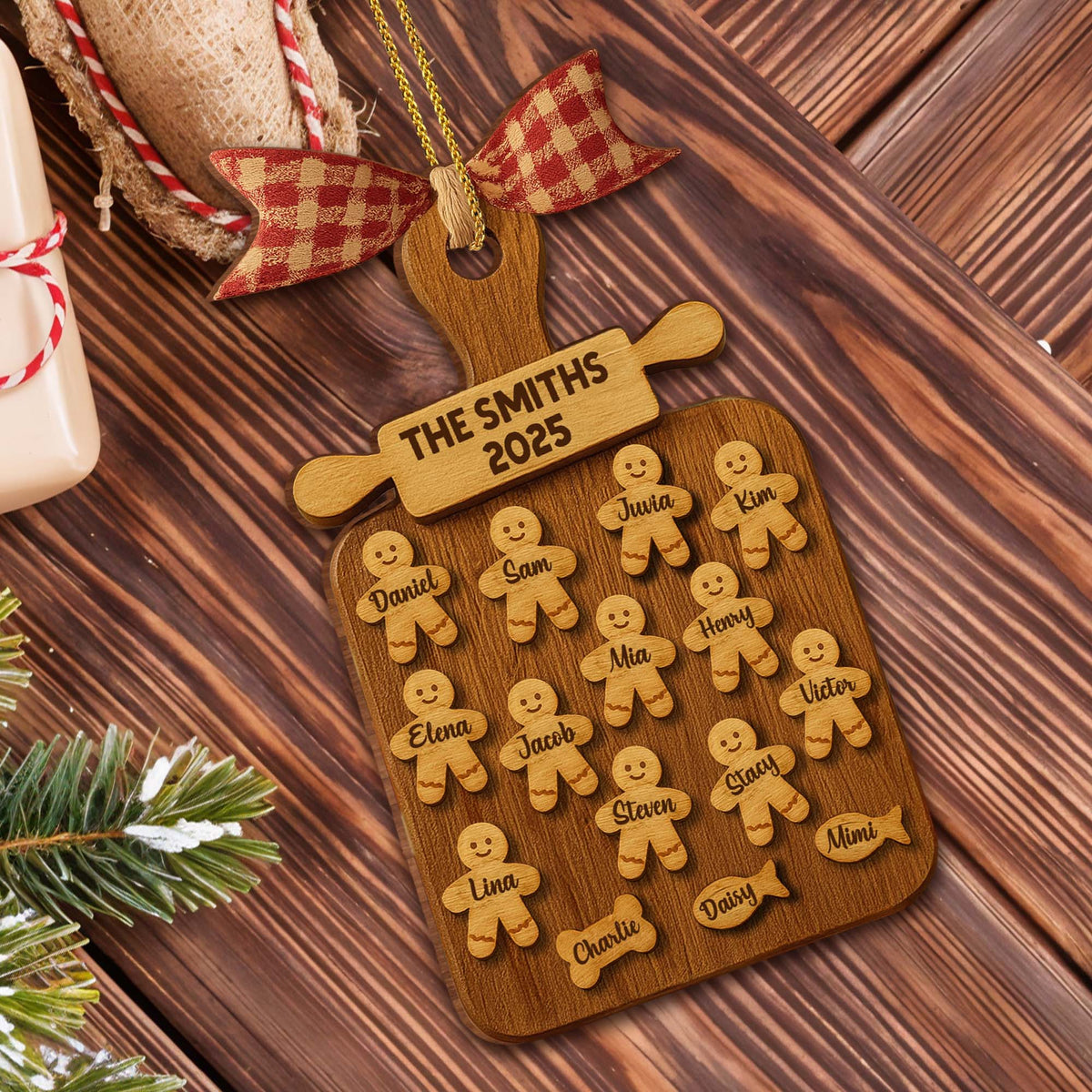 Celebrate Your Family With Cookie Figures Ornament, Personalized Custom Wood Ornament