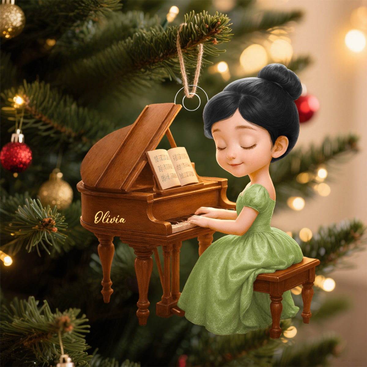 Piano Girl Personalized Christmas Ornament,Gift for Piano Lovers