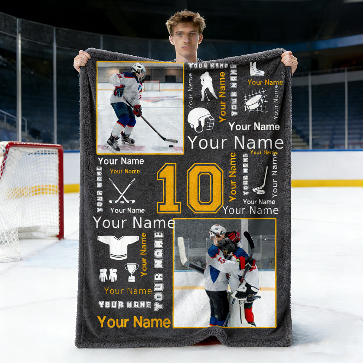 Hockey Name Blanket Personalized With Photo, Custom Gifts For Hockey Player, Field Hockey Gifts