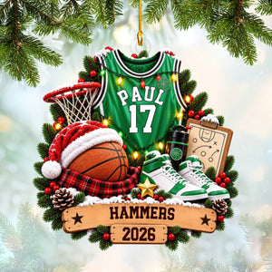 Personalized Basketball Christmas Ornament – Custom Name & Jersey Number Keepsake | Gift For Basketball Players, Coaches & Fans